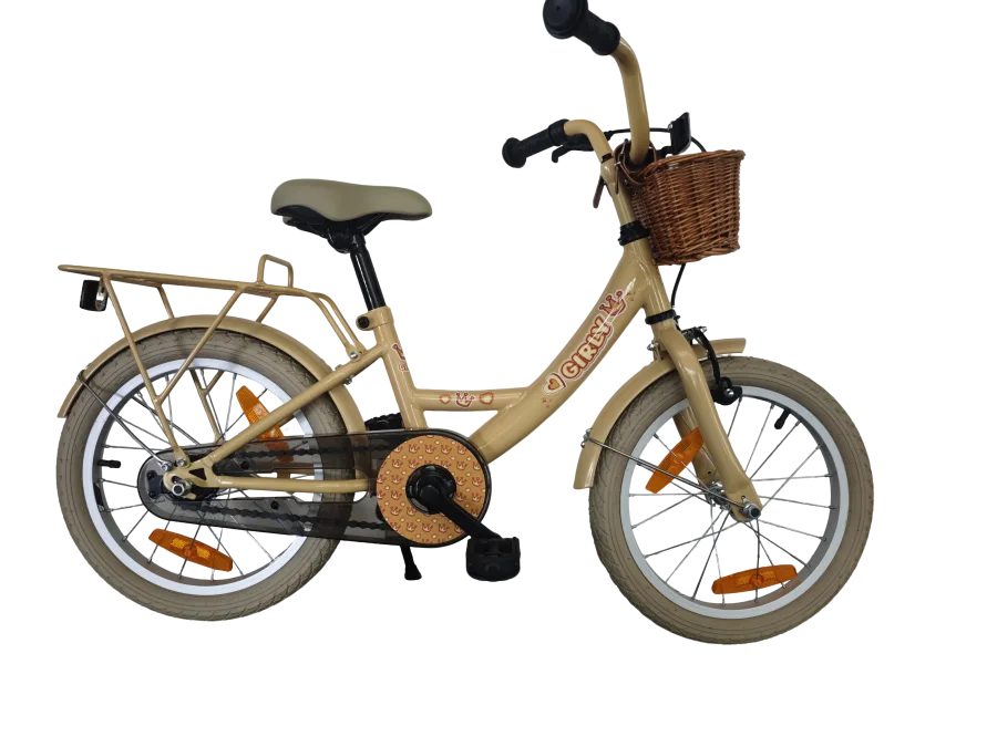 Kinderfiets Bikefun Girly 16 inch - met mandje en remnaaf - Goud