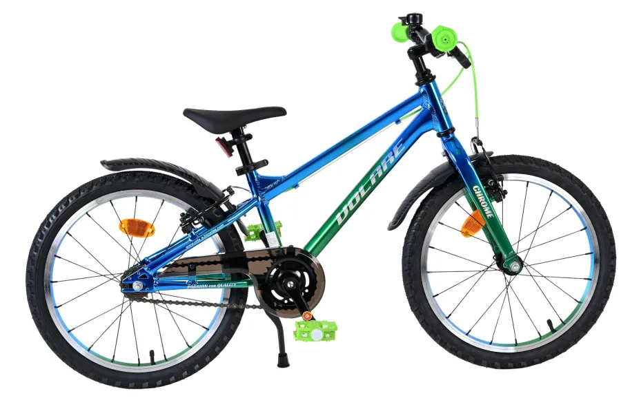 Volare Chrome Kinderfiets - Jongens - 18 inch - Blauw Groen- Twee handremmen