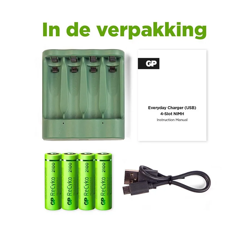 USB batterijlader + 4 x AA-batterijen 2100mAh NiMH — foto 3