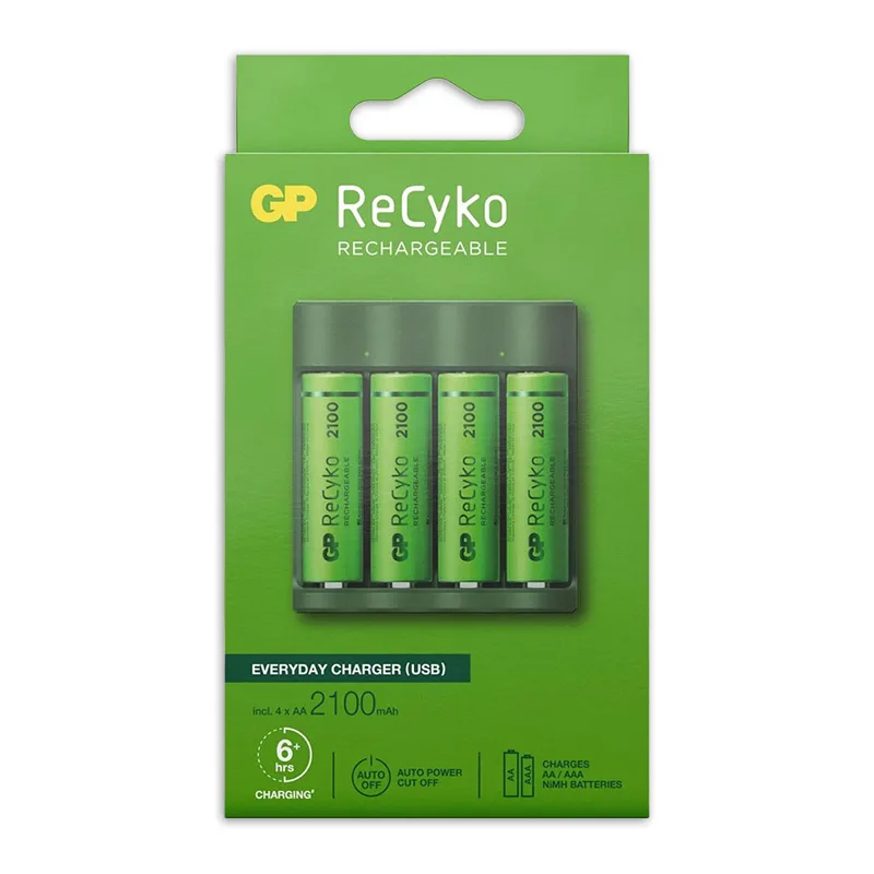 USB batterijlader + 4 x AA-batterijen 2100mAh NiMH — foto 2
