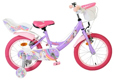 Volare Unicorn Kinderfiets – Meisjes – 16 inch – Paars – Twee Handremmen