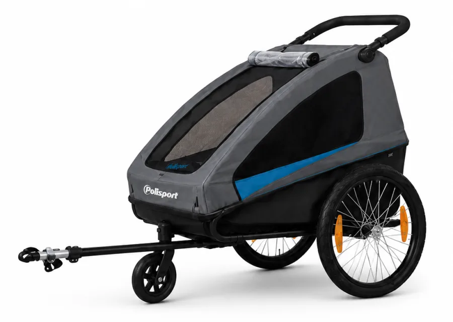 Kindertrailer en wagen Polisport – grijs/zwart — foto 2